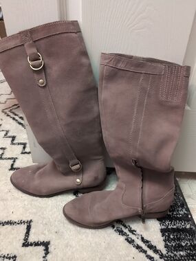LOFT Taupe Over-the-Knee Suede Boots with Buckle Detail